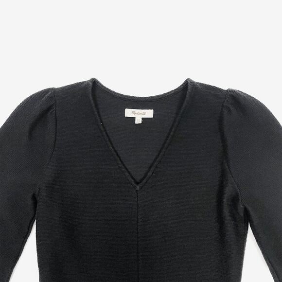 Madewell Balloon Sleeve Mini Dress Extra Small Black Cotton Minimalist Office - Picture 7 of 13